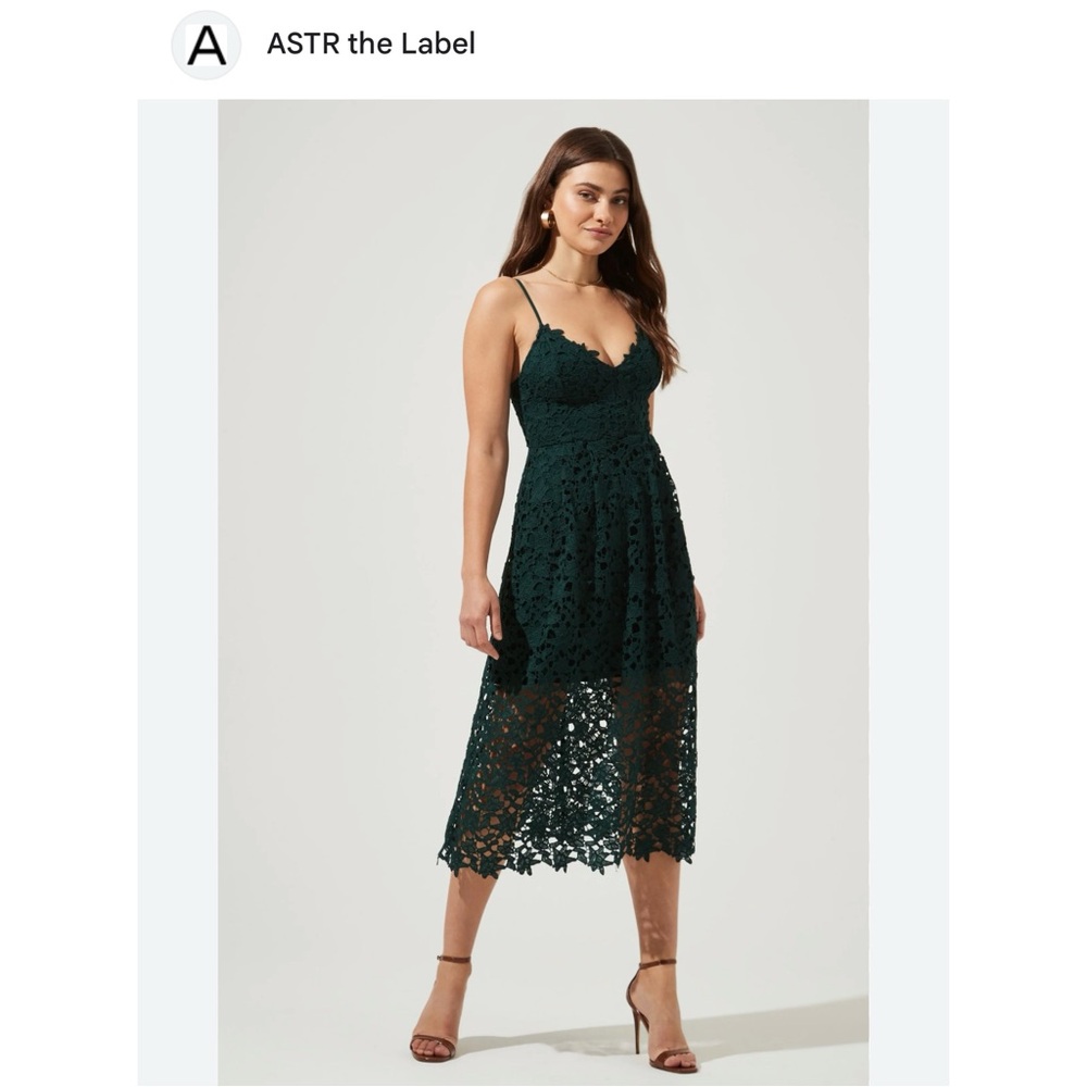 ASTR the Label Hunter Green Lace Cami Midi Dress, sz Medium